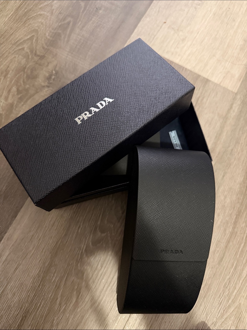 Prada Black Textured Saffiano Sunglasses Case with Box